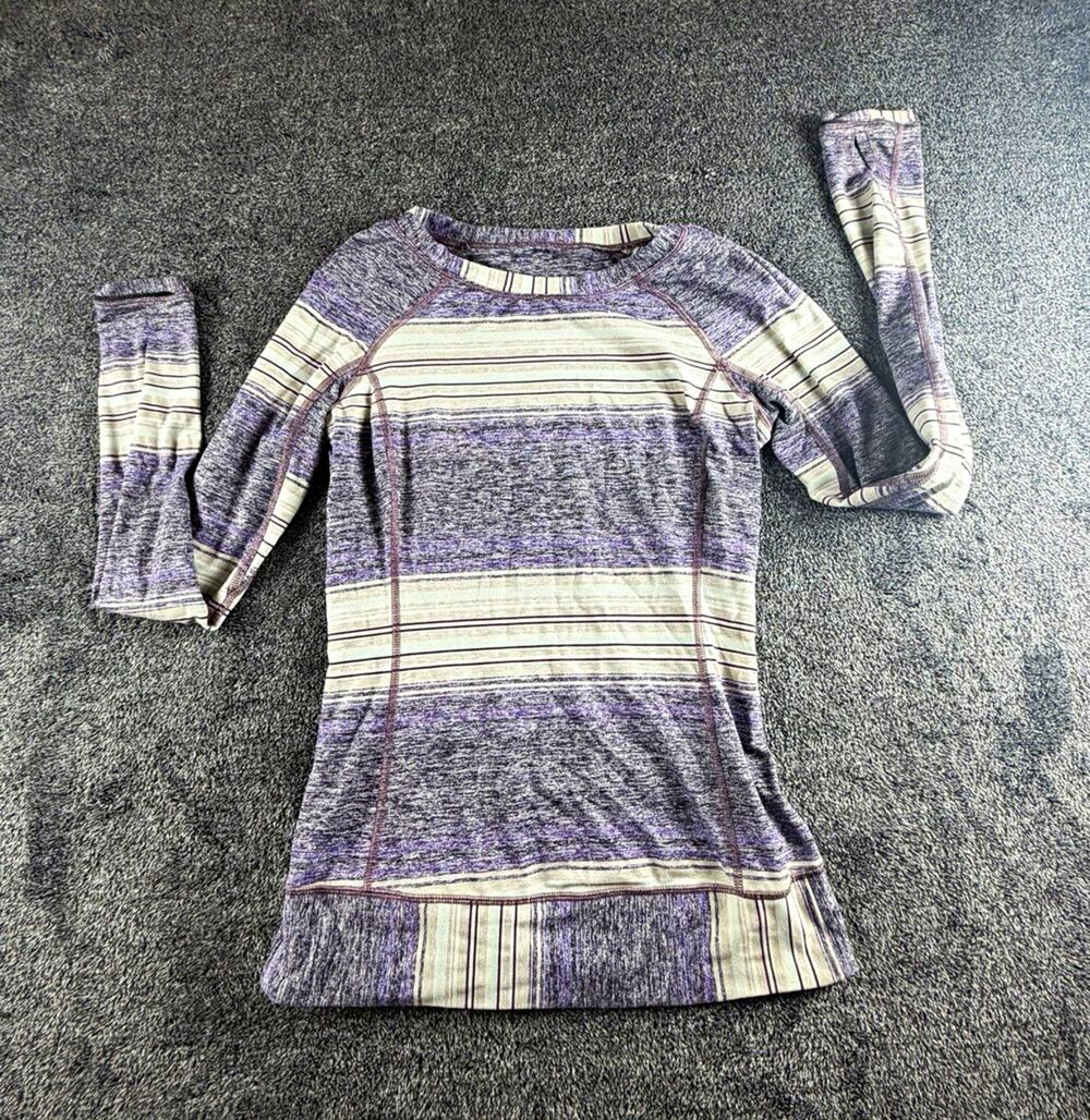 Lululemon Swiftly Tech Purple Cream Striped Long Sleeve Athletic Top Size 4